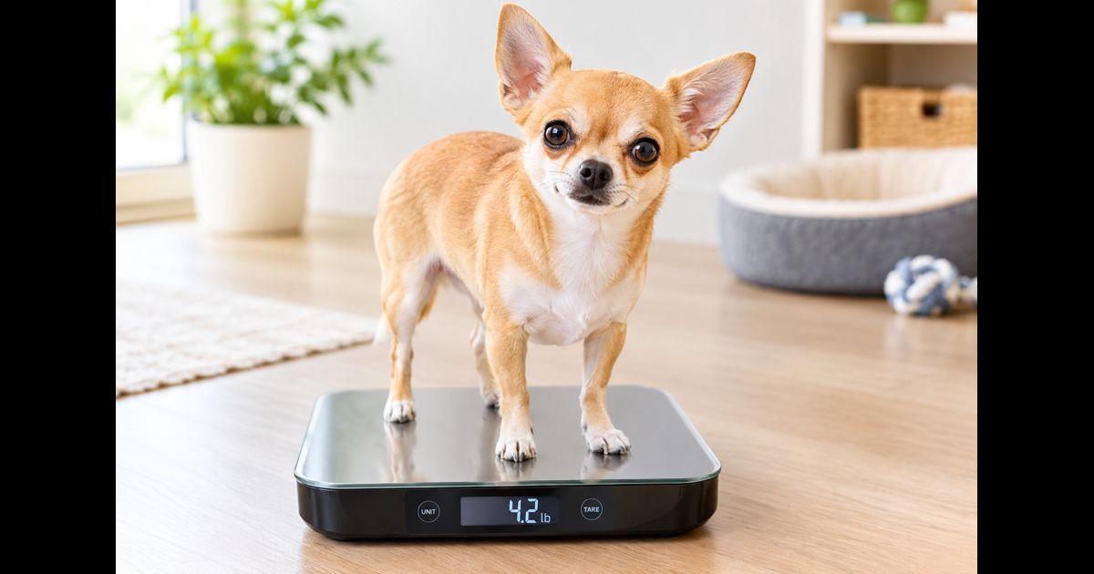 Chihuahua being weighed on a scale
