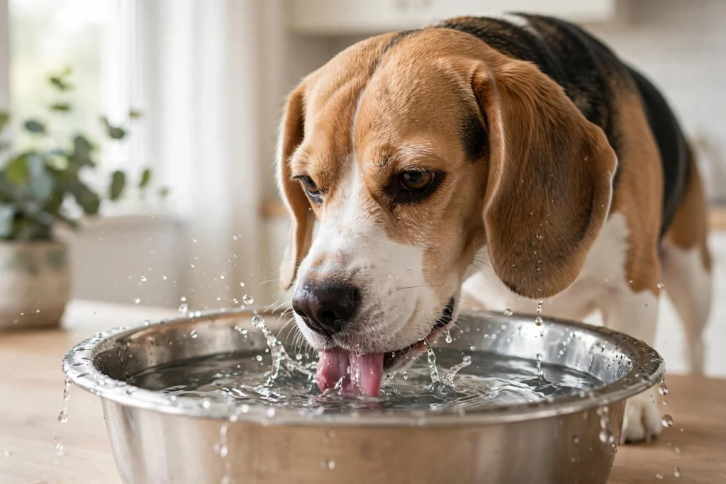 Dog drinking water from a bowl