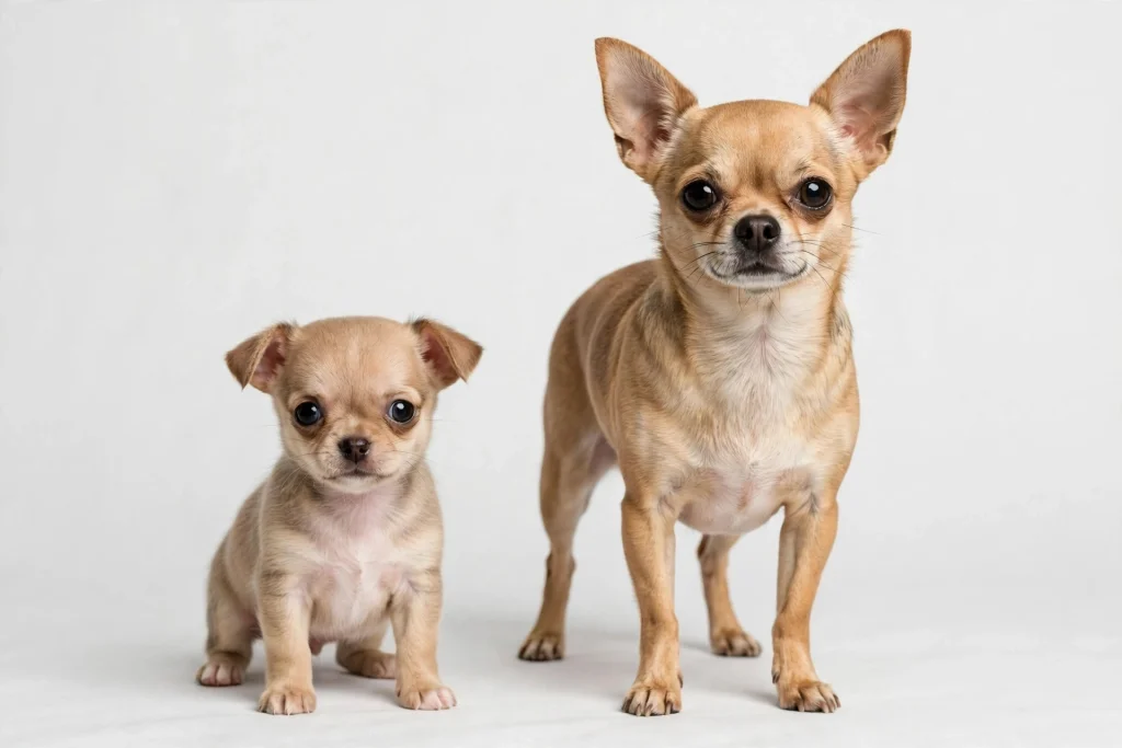 Chihuahua puppy and adult size comparison