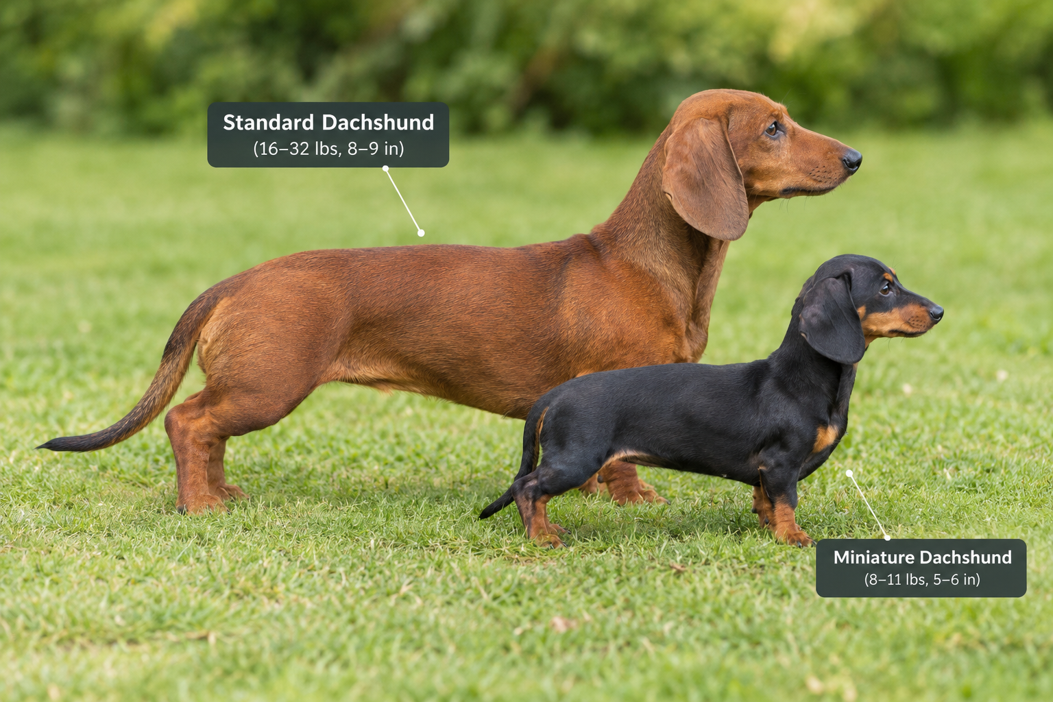 Standard and miniature dachshund size comparison